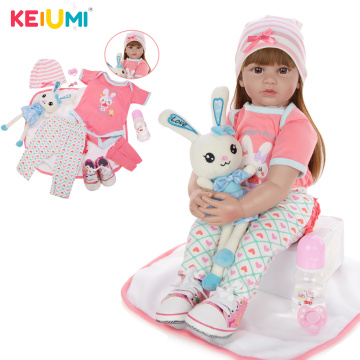 KEIUMI Lovely 24 Inch Reborn Baby Doll 60cm Silicone Soft Realistic Princess Girl Babies Doll Toy For Children's Day Gift