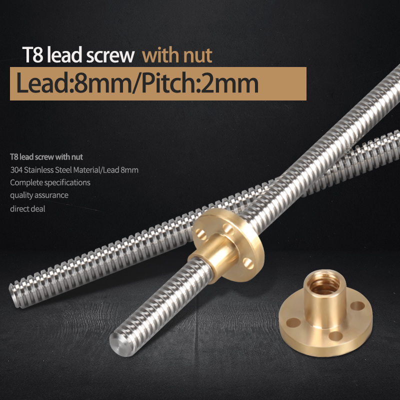 T8 Lead Screw 8mm 3D Printer Lead Screw 100mm~500mm CNC Trapezoidal Screws Copper Nut for Reprap 3D Printer Z Axis