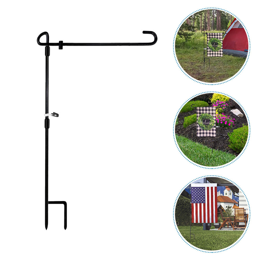 1pc Garden Iron Flag Pole Outdoor Yard Flags Stand Flag Banner Holder (Black)