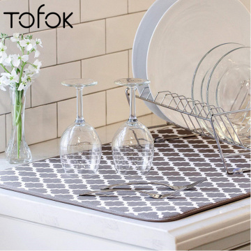 Tofok Dish Drying Mat Tea Towel Cushion Pad Tableware Bar Microfiber Absorbent Placemat For Kitchen Hotel Sink Drainer 30*40cm