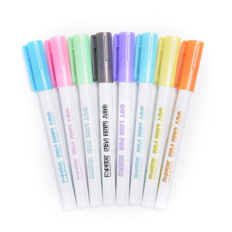 8Colors/Set Double Line Metal Outline Art Marker Out Line Highlighter Scrapbooking Color Pen Bullet diary Graffiti Poster card