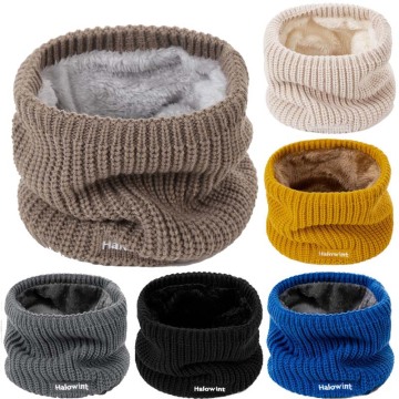 Winter Unisex Warm Knitted Ring Scarf Fleece Inside Elastic Knit Plush Scarves Men Women Thick Warmers Cotton Snood Neck Ring