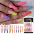 20Pcs/Set Acrylic Long Coffin Fake Nails European Rainbow Ballerina Full Cover Nail Art Tips Color Beauty Artificial False Nails