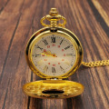 Classic Vintage Gold Quartz Pocket Watch Chain Roman Numerals Unisex Hollow Case Vintage Pendant Necklace Women Men Gifts