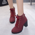 New spring Winter Women Pumps Boots High Quality Lace-up European Ladies shoes PU high heels Boots Fast delivery erf5