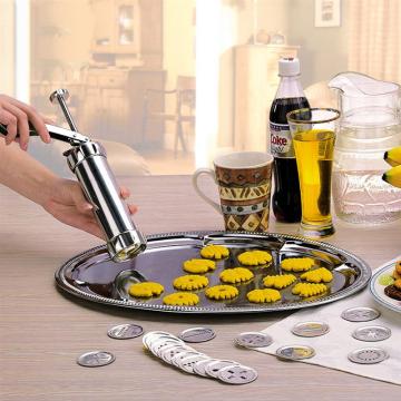 25Pcs/Set Stainless Steel Biscuit Press Cookie Maker Machine Kit 20 Discs 4 Icing Tips Spritz Dough Biscuits Making Tools