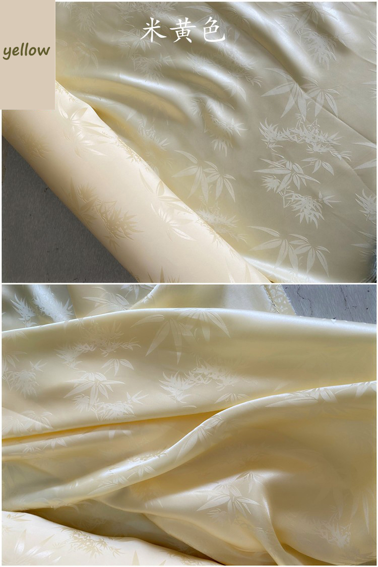 100cm*114cm Bamboo Leaf Jacquard Silk Fabric For Gown Kimono Soft Silk Viscose Charmeuse Natural