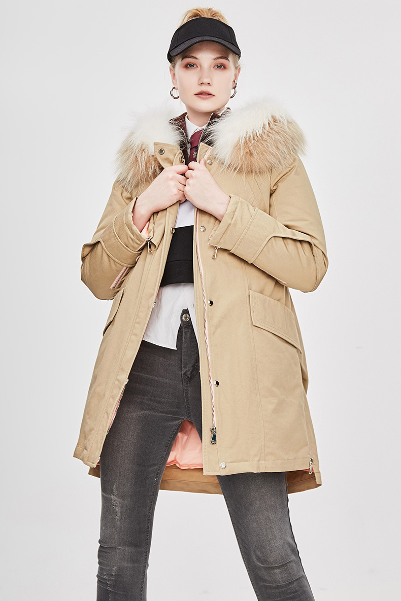 Women Collision Color Hoodie Parka Jacket