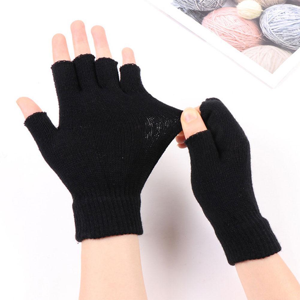 Half-finger Woolen Gloves Cashmere Short Wool Knitted Warm Unisex Fingerless Wrist Gloves Stretch Mitten Wool Winter M8D3
