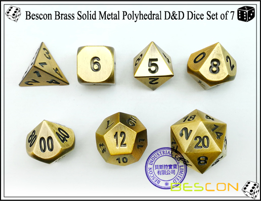 Bescon Brass Solid Metal Polyhedral D&D Dice Set of 7-3