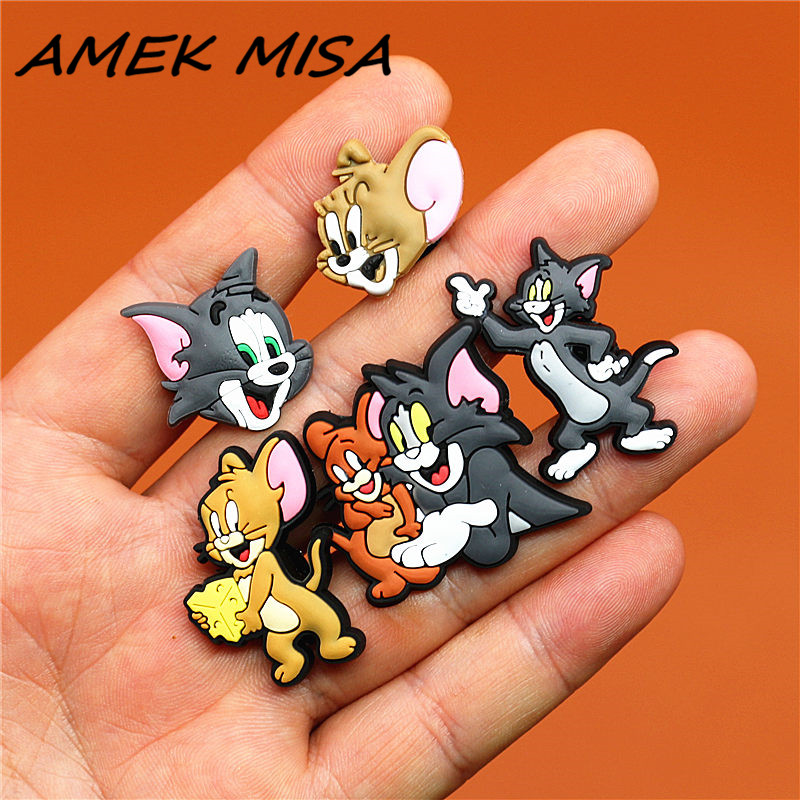 5pcs a Set PVC Cartoon Cat Shoe Charms Accessories Mouse Shoe Buckle Decorations Shoe Ormaments fit Croc JIBZ Party Kid's Gifts