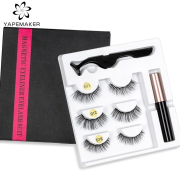 YAPEMAKER 3 pairs Magnetic Eyelashes Waterproof Magnetic Eyeliner&Tweezers Magnet Mink Eyelashes Makeup 3D False Eyelashes Set