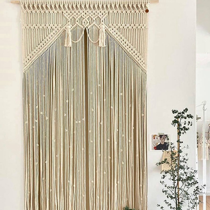 Wall Hanging Macrame Curtain Bohemian Hand Woven Tapestry Perfect Door Curtain Macrame for Bedroom Wedding Decoration