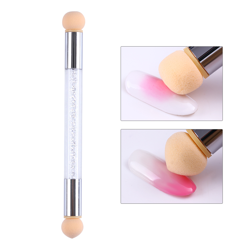 1 Pc Double-ended Gradient Shading Pen Dotting Brush Sponge Head Rhinestone Handle Nail Art Brush Nail Art Painting Tool