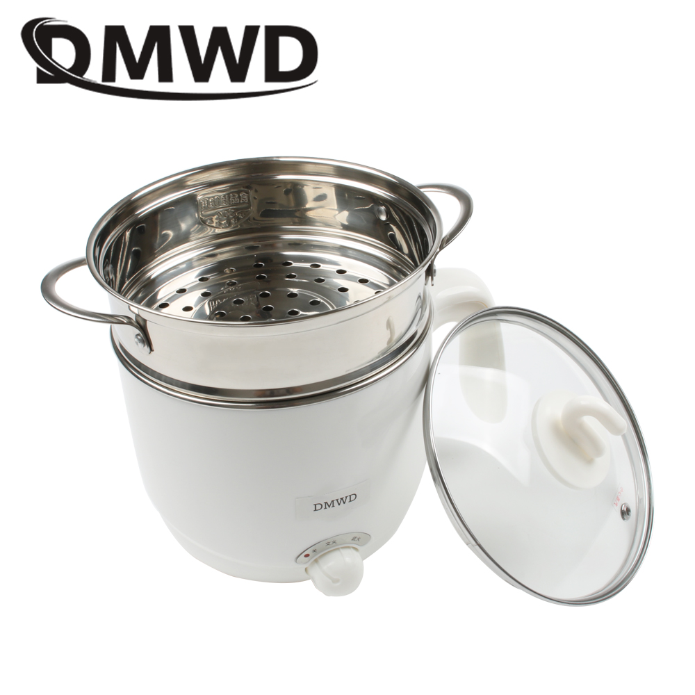 DMWD 110V 220V Multifunction electric Skillet Stainless Steel Hot pot noodles rice Cooker Steamed egg Soup pot MINI heating pan