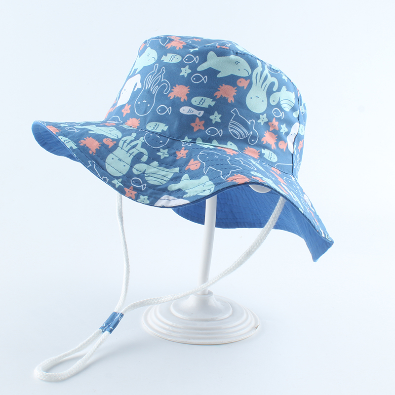 Cartoon Fish Shark Print Cute Baby Hat Kids Bucket Hats Boy Girl Panama Summer Cap Toddler Wind Proof Sun Hat