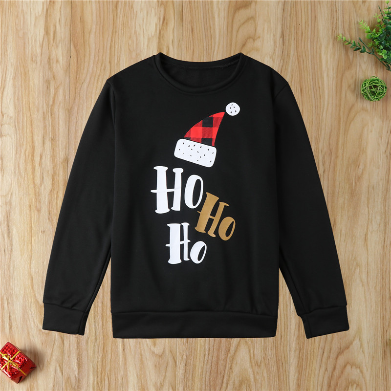 Family Matching Outfits Christmas Hat Letter Print Pullover Hoodies Long Sleeve Party Family Matching Sweatshirts Dad/Mom/Kids