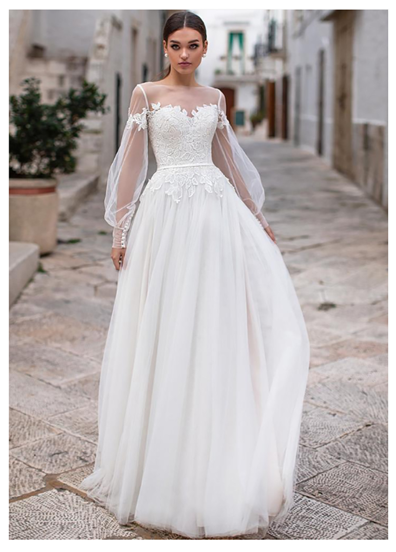 Fairy LORIE Beach Wedding Dress Lace Appliques New Design Buttons Back Bridal Dress floor Length Wedding Gowns