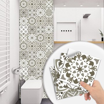 10pcs/set Gray Hard Tiles Floor Wall Stickers Kitchen Bathroom Tables Decoration Wallpaper Peel & Stick Shiny Surface Art Mural