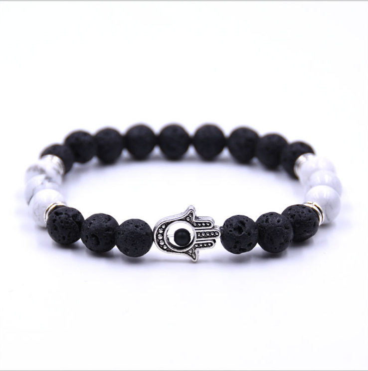 Gemstone Evil Eye Bracelet Lava Stone Essential Oil Diffuser Reiki Healing Balancing Round Beads