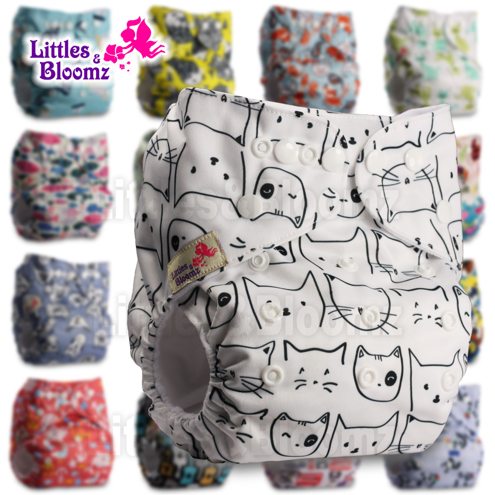 [Littles&Bloomz] Baby Washable Reusable Real Cloth Pocket Nappy Diaper Cover Wrap Suits Birth to Potty One Size Nappy Inserts