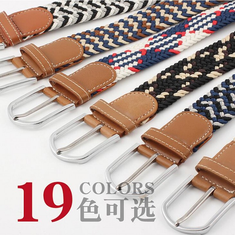 Men Women Casual Knitted Pin Buckle Belt Woven Canvas Elastic Expandable Braided Stretch Jeans Belts 2020 Fashion Lengthen Strap
