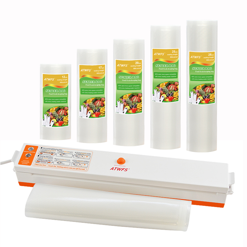 ATWFS Home Food Vacuum Sealer Packing Machine With 5 Vacuum Bag Packaging Rolls (12X500cm,17X500cm,20X500cm,25X500cm,28X500cm)