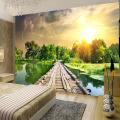 3D Wallpaper Classic Wood Bridge River Sunset Forest Nature Landscape 3D Wall Mural Living Room TV Backdrop Home Decor Frescoes