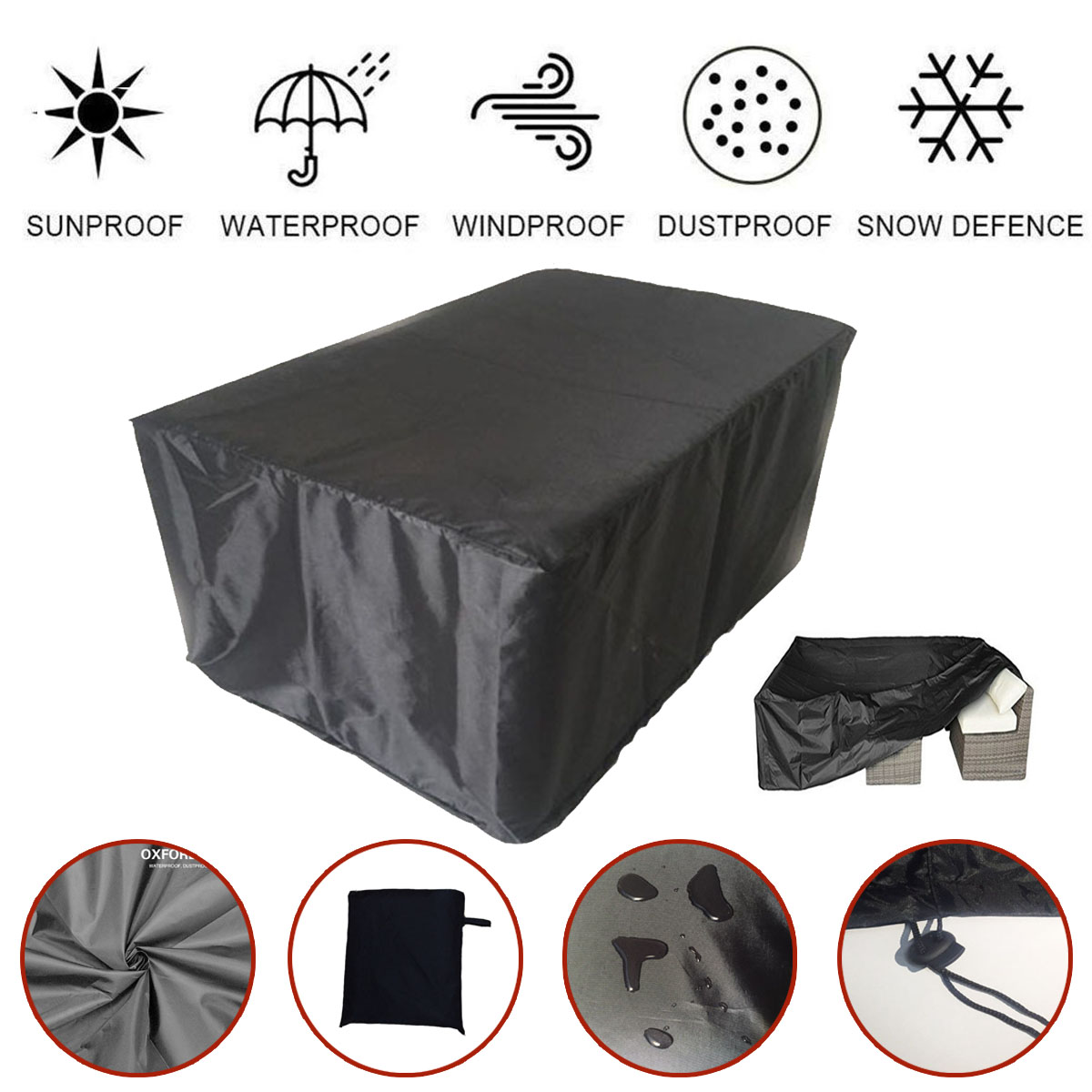 Black/Gray Waterproof Oxford Cloth Furniture Cover Outdoor Dustproof Protect Cover Patio Garden Rain Snow Grill Sofa Table Cover