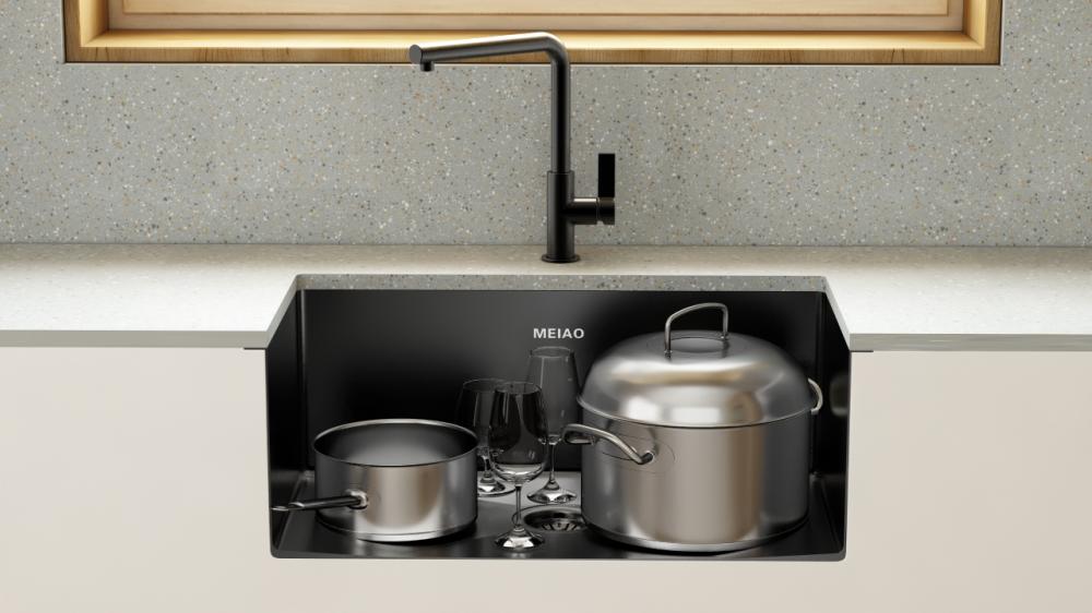 Black hand made single sink for kitchen