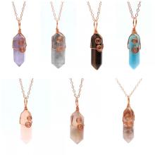 Gemstone Double Hexagon Point Copper Wire Wrapped Pendant Natural Stone Crystal Hexagon Pendants for DIY Jewelry Making Gift