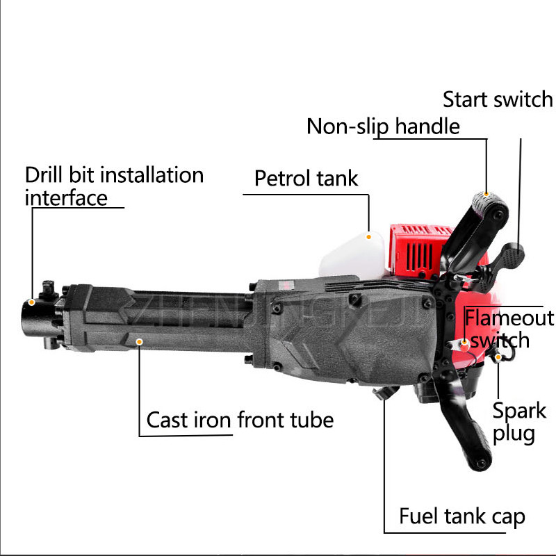 Gasoline Pickaxe Engineering Pit Drilling Machine Portable Multifunctional Impact Breaker Electromechanical Pickaxe BuildTools