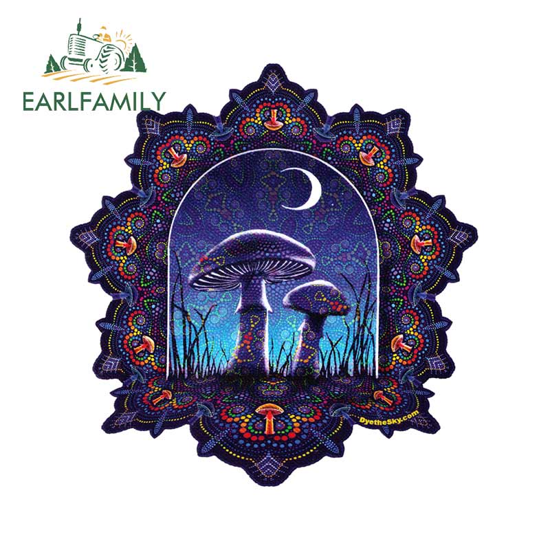 EARLFAMILY 13cm x 12.6cm Mushroom Mandala Decal Window Bumper Art Car Sticker Waterproof Cartoon Graphic