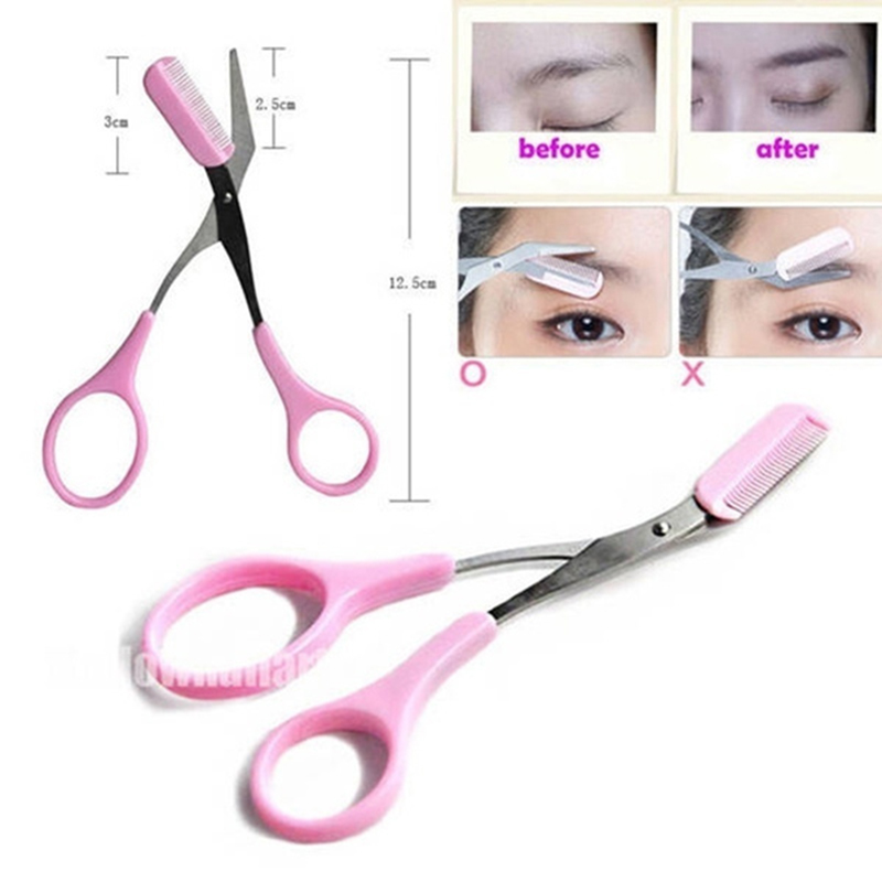 1pcs Eyebrow Trimmer Scissors Comb Eyelash Hair Scissors Clips Shaping Eyebrow Razor Shear Groom Hair Trim 6 Colors