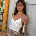 2020 Fashion Trend Women's Halter Crop Top Sexy V Neck Sleeveless Solid Color Chain Strap Backless Camisole Vest Sun-tops