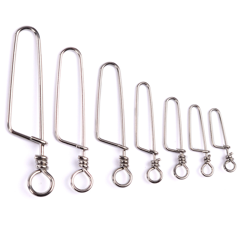 50pcs/bag Stainless Steel Hook Fast Clip Lock Snap Swivel Solid Rings Safety Snaps Fishing Hook Connector grip swivel articulos