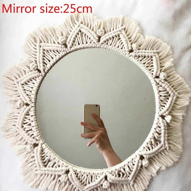 Home Decor Macrame Mirror Handmade Tapestry Makeup Mirror Compact Bohemia Decoration Home Bedroom Decorative Mirrors Wall Mirror