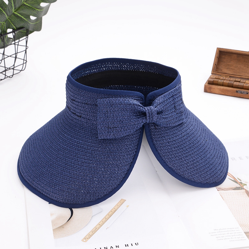 MYZOPER 2019 Fashion New Bow Tide Visor Solid Color Beach Hat Casual Fold Empty Top Hat Straw Hat Sun Hats For Women