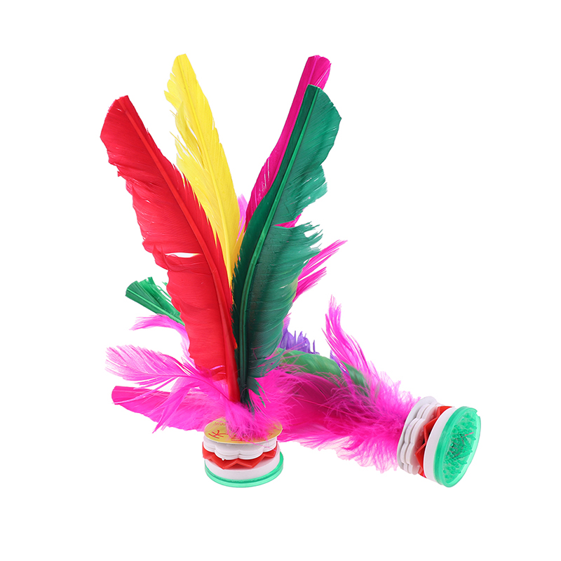 HOT 2pcs Colorful Feather Shuttlecock China Jianzi Foot Kick Hand Wheel Fancy Feather Shuttlecock Fitness Entertainment