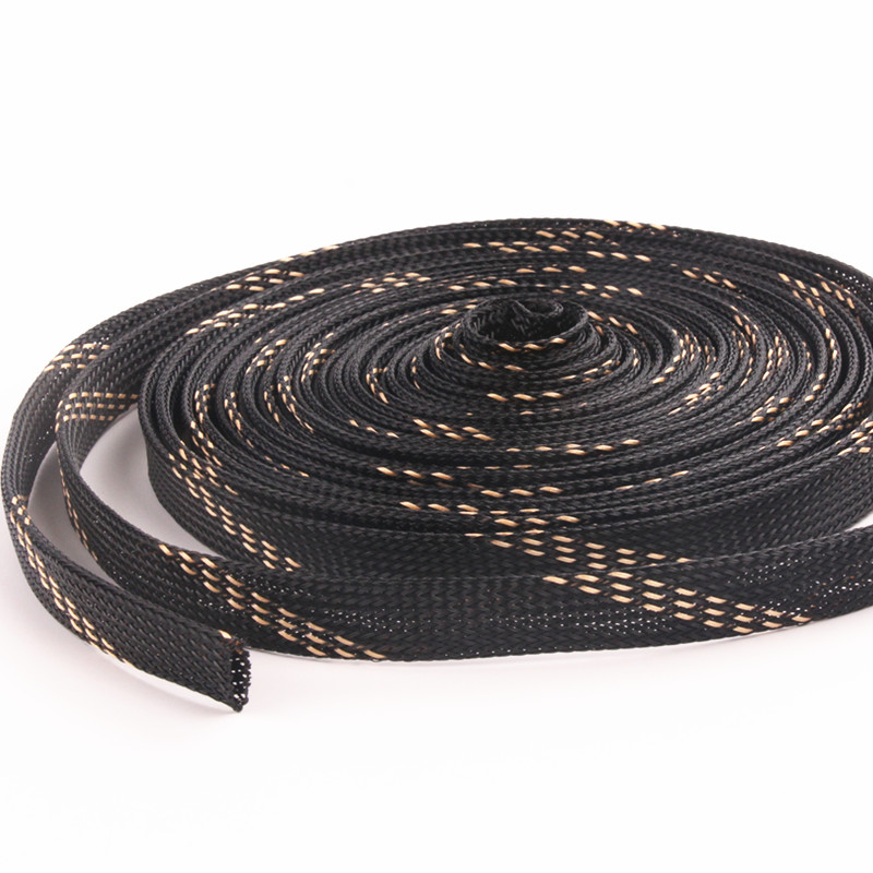 Insulation Braided Cable Sleeves 10M 15mm Black+Gold Wire Protection PET Nylon High Density Expandable Braided Cable Sleeves