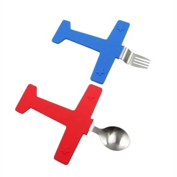 2 Pieces/set Children Spoon Fork Steak Fork Tableware Airplane Fork And Spoon Set Kasik Spoon Plasticportable Baby Feeding Set