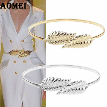 Women Fashion Metal Belts for Dresses Blouses with Gold Leaves Ladies Western Trending Design Silver Circle Belt Elegant Classy