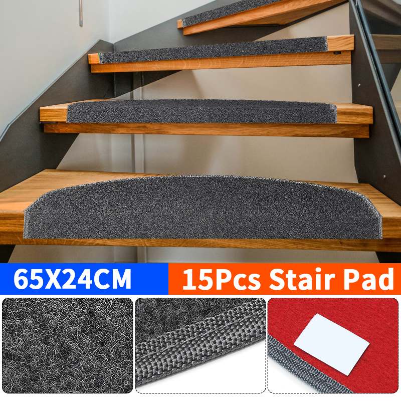 15pcs/Set Self-adhesive Stair Pads 65x24cm Anti-slip Rugs Carpet Mat Sticky Bottom Repeatedly-use Safety Pads Mat for Home