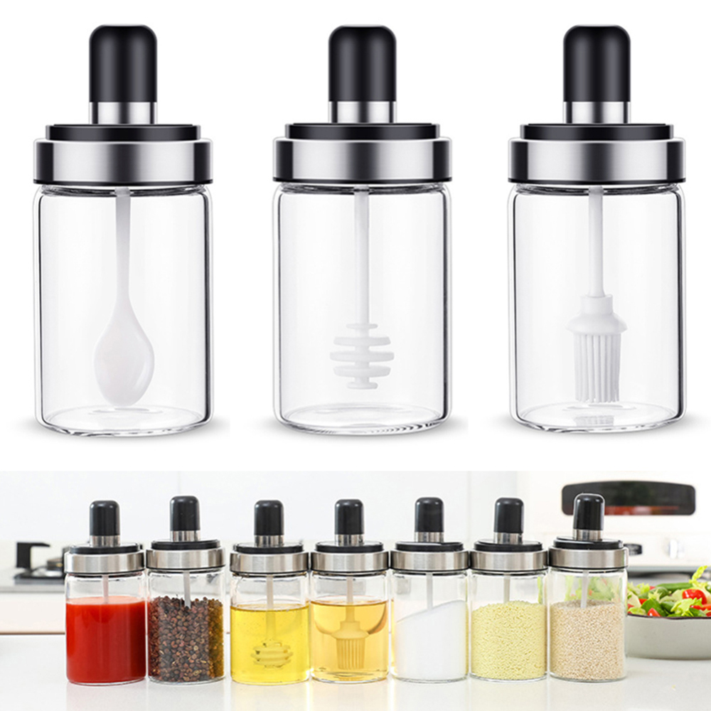new Kitchen Glass Seasoning Bottle Salt Storage Box Spice Jar with Spoon Kitchen Supplies For Salt Sugar Pepper Powder