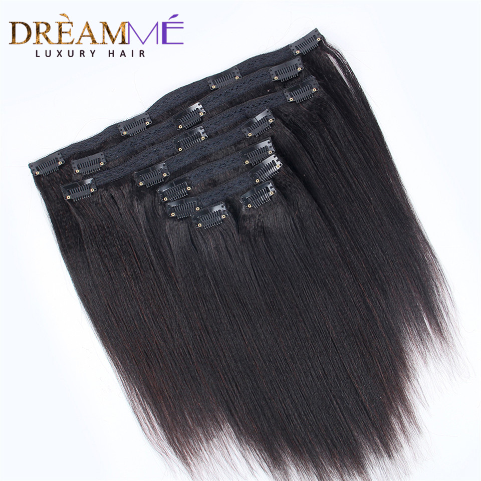 Brazilian Remy Yaki Straight Clip In Human Hair Extensions 120G 8Pcs/Set Natural Color Clip Ins Hair Extension Kinky Coarse Yaki