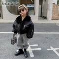 Winter Girls Bomber Jacket For Boys Baby Coat Kids Outwear Warm Clothes New Faashion Removable Fur Collar Pu Belt 2 To 7 Yrs