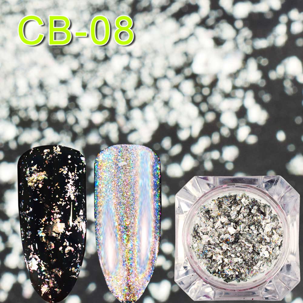 1pcs Holographic Glitter Mirror Chrome Flakes Sequins Nail Powder Aluminum Gold Silver Paillette Nail Art Foil Decor JICB01-08-1
