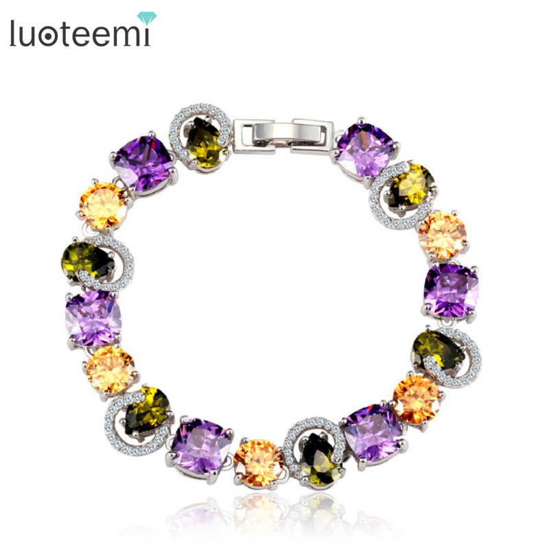 LUOTEEMI Fashion Meaningful Light Multi-Color Cubic Zirconia Bracelet Bangles Jewelry For Woman Wedding Accessories