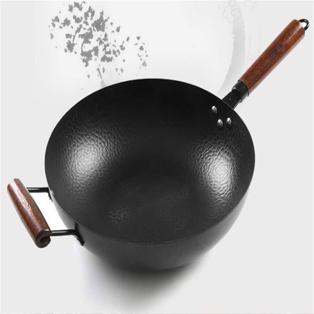 34cm Frying Pan Cast Iron Cauldron Wok Non-stick Skillet Wok Pan Bread Pizza Egg Pan Gas Stove Pancake Pan for Home Cooking Pan