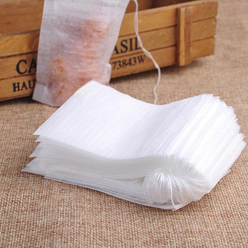 100x Disposable Filter Empty Teabags Herb Loose Tea Bag for Coffee Spice DIY Supplies Foot Bath Package - Folding/Drawstring